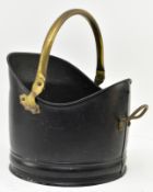 PRIVATE COLLECTION OF DERREN BROWN - BLACK PAINTED METAL & BRASS COAL SCUTTLE