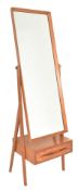 ARNE VODDER, DENMARK - MID CENTURY 1960S TEAK CHEVAL MIRROR WITH DRAWER