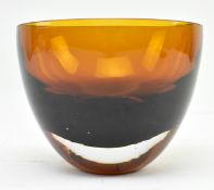 20TH CENTURY STUDIO ART GLASS AMBER CASED BOWL