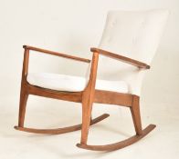 PARKER KNOLL - MID CENTURY DANISH STYLE TEAK & UPHOLSTERED ROCKING CHAIR