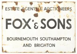 FOX & SONS AGENTS & AUCTIONEERS - VINTAGE MID CENTURY LARGE ENAMEL SIGN