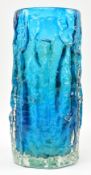 GEOFFREY BAXTER FOR WHITEFRIARS - MID CENTURY 1960S KINGFISHER BLUE GLASS BARK VASE