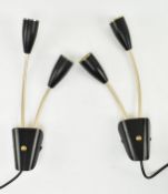 PAIR OF RETRO 20TH CENTURY BRASS & BLACK METAL SPUTNIK STYLE WALL LIGHTS