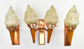 THREE AMERICAN ART DECO TORCH GLASS & BAKELITE WALL SCONCES