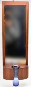 RANDERS MOBELFABRIK & HOLMEGAARD - TEAK FRAMED DANISH MIRROR WITH INSET LILAC GLASS VASE