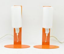 PAIR OF VINTAGE ORANGE METAL & FROSTED GLASS DESK LAMPS