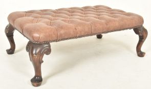 PRIVATE COLLECTION OF DERREN BROWN - LEATHER & MAHOGANY BUTTONED FOOT STOOL