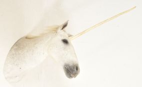PRIVATE COLLECTION OF DERREN BROWN - LARGE TAXIDERMY WHITE UNICORN HORSE HEAD