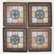 FOUR VINTAGE MID CENTURY GEOMETRIC STAINED GLASS WINDOW PANELS