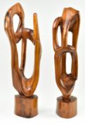 CONTEMPORARY PAIR OF POLISHED ELM CARVINGS