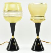 NEAR MATCHED PAIR OF ART DECO STYLE COLOUR GLASS & METAL DESK TABLE LAMPS