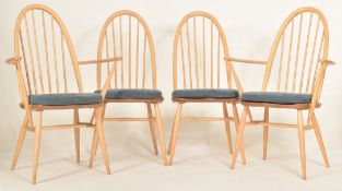 ERCOL FURNITURE - FOUR BLONDE BEECH & ELM QUAKER DINING CHAIRS