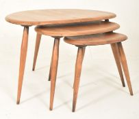 LUCIAN ERCOLANI FOR ERCOL - MODEL 354 - MID CENTURY 1960S BEECH & ELM PEBBLE NEST OF TABLES