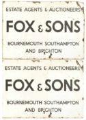 FOX & SONS AGENTS - PAIR OF VINTAGE MID CENTURY LARGE ENAMEL SIGN