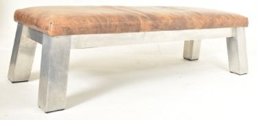 LARGE CONTEMPORARY AVIATION STYLE LEATHER & CHROME SEAT BENCH