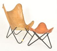 AFTER JORGE FERRARI-HARDOY - CONTEMPORARY LEATHER BUTTERFLY CHAIR WITH STOOL
