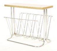 MID CENTURY TEAK AND CHROME MAGAZINE RECORD RACK