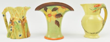 BURLEIGH WARE & MYOTT, SON & CO - THRE ART DECO STUDIO ART POTTERY VASES / JUGS