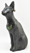 VINTAGE 1990S TERRACOTTA ANCIENT EGYPTIAN STYLE BLACK CAT FIGURE