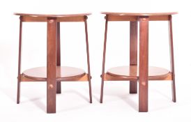 PAIR OF ARTS & CRAFTS INSPIRED TEAK SIDE LOW TABLES