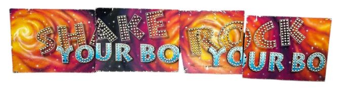 FOUR VINTAGE FUNFAIR / FAIRGROUND 'SHAKE YOUR BODY ' LIGHT UP PANELS