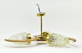 20TH CENTURY TEAK AND BRASS HANGING CHANDELIER