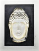 CONTEMPORARY MOULDED IN RELIEF RESIN WALL ARTWORK OF BUDDHA HEAD