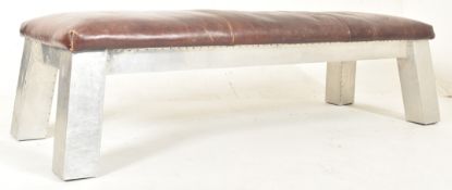 LARGE CONTEMPORARY AVIATION STYLE LEATHER & CHROME SEAT BENCH