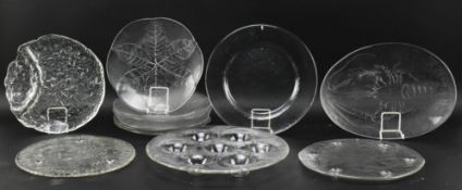 KOSTA BODA, IITTALA ETC - COLLECTION OF TWELVE VINTAGE FROSTED GLASS PLATES & PLATTERS