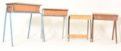 FOUR RETRO 20TH CENTURY HARDWOOD & METAL SCHOOL DESKS