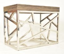 OKA FURNITURE - PUZZLE TABLE - CONTEMPORARY CHROME & WOOD EFFECT COFFEE LOW TABLE