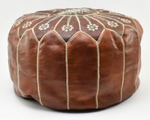 PRIVATE COLLECTION OF DERREN BROWN - MOROCCAN BROWN LEATHER & STITCHED POUFFE