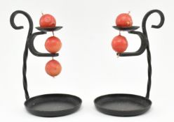 PAIR OF VINTAGE DANISH 1970S CAST IRON BALL AND CHAIN CANDLESTICKS