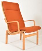 FINN OSTERGAARD - VINTAGE MID CENTURY ORANGE & OAK ARMCHAIR
