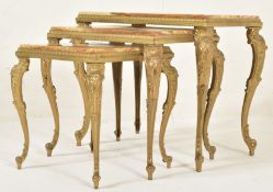 1980S HOLLYWOOD REGENCY NEST OF THREE MARBLE & GILT METAL TABLES
