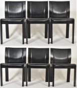 SIX ITALIAN DESIGNER BLACK LEATHER COVERED CHAIRS IN STYLE OF TITO AGNOLI