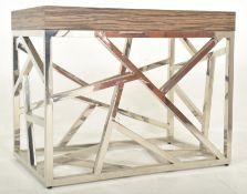 OKA FURNITURE - PUZZLE TABLE - CONTEMPORARY CHROME & WOOD EFFECT COFFEE TABLE