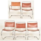 THONET - MIXED SET OF FIVE CHROME AND LEATHER DINING CHAIRS
