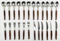 VINTAGE MID CENTURY CASED TEAK AND STEEL CUTLERY SET