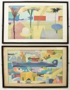RAYMOND BENSEN - PAIR OF MIXED MEDIA PENCIL PASTEL & PEN PAINTINGS