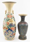 TWO 20TH CENTURY JAPANESE POTTERY SATSUMA & CLOISONNE VASES