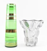 HEAVY MID CENTURY GLASS VASE IN THE STYLE OF SEVRES T/W ANOTHER