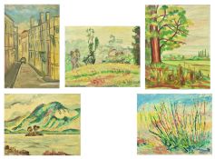 FIVE UNKNOWN CONTEMPORARY OILS ON BOARD PAINTINGS