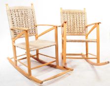 PAIR OF CONTEMPORARY BEECH & RATTAN ARMCHAIRS