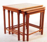 MID CENTURY TEAK TILE TOP NEST OF TABLES