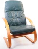 20TH CENTURY BENTWOOD & LEATHER LOUNGE ARMCHAIR