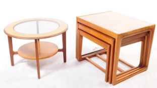 REMPLOY FURNITURE - MID CENTURY TEAK NEST OF TABLES & ASTRO STYLE COFFEE TABLE