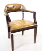 20TH CENTURY LEATHER & MAHOGANY CAPTAINS OFFICE DESK CHAIR