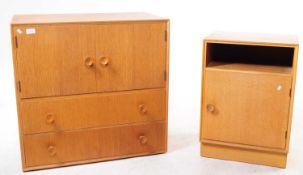 MEREDEW FURNITURE - MID CENTURY OAK TALLBOY AND BEDSIDE CHEST / LOCKER