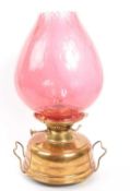 VICTORIAN 19TH CENTURY CRANBERRY GLASS VERITAS OIL LAMP
